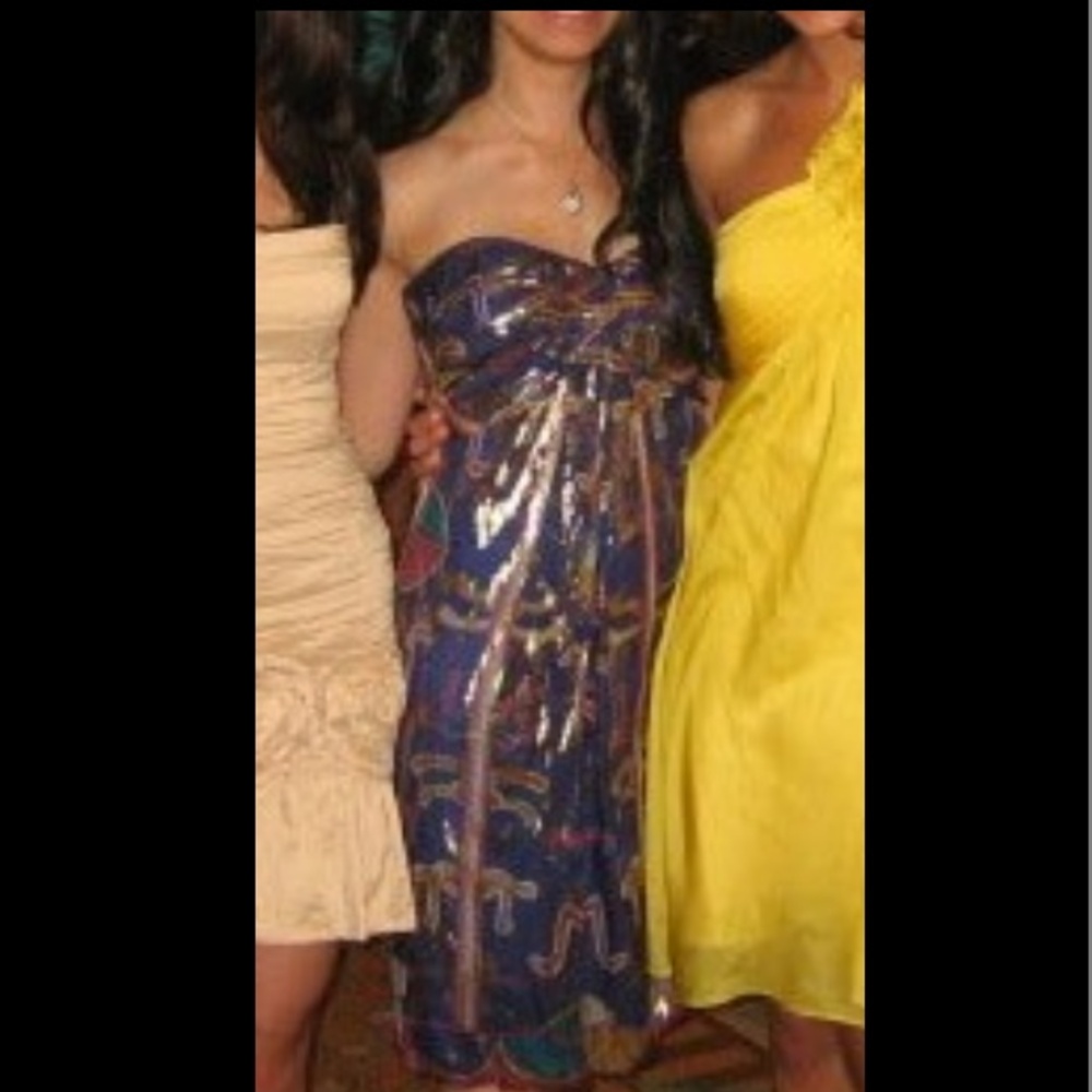 Nicole Miller Strapless Sequin Navy Multicolor Cocktail Dress